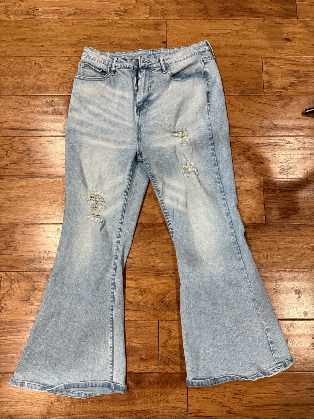 Light Blue Distressed Flare Jeans - Women